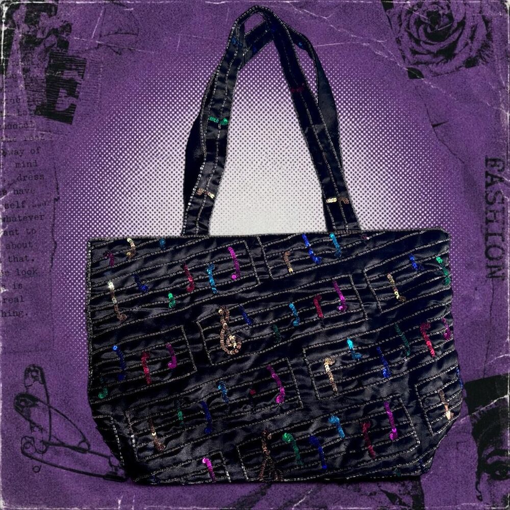 Vintage Beaded Music Sheet Tote Bag